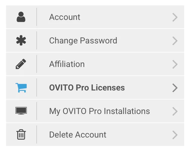Account page with tabs